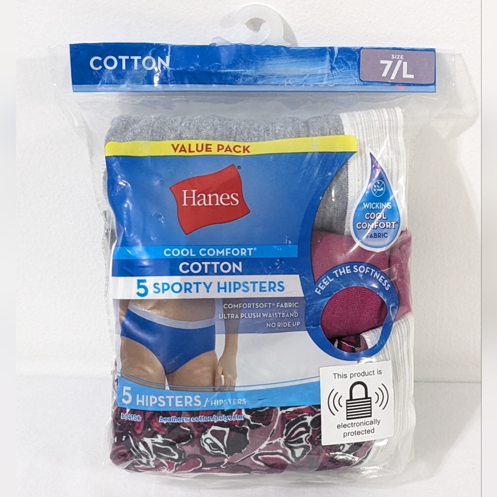 Hanes Women's Cotton Wicking Cool 5 Pack Sporty Hipsters Underwears, Size 7/L